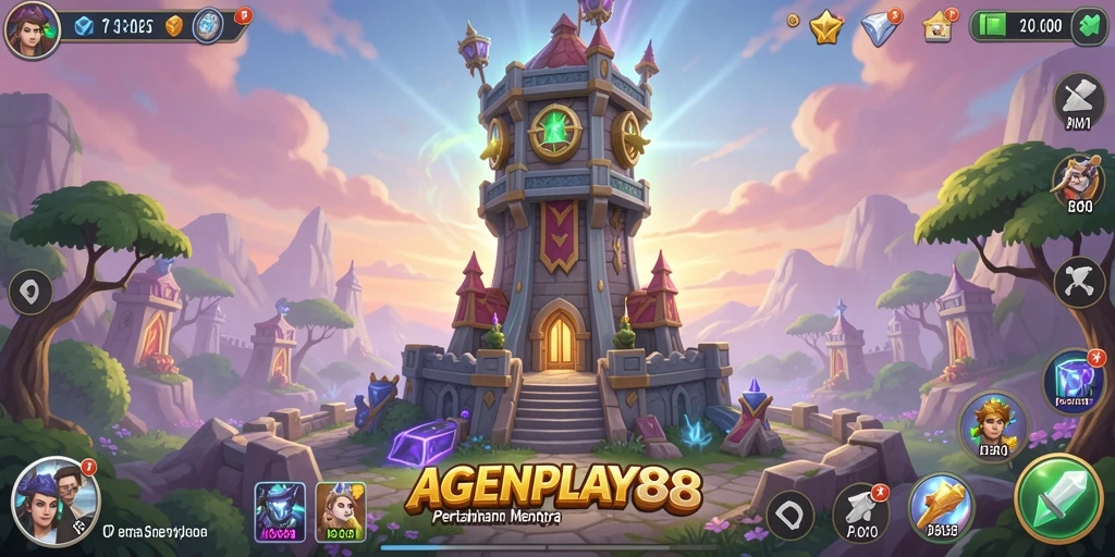 Screenshot AGENPLAY88 menunjukkan aksi pertahanan menara yang seru.