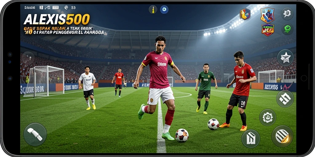 Tampilan gameplay ALEXIS500 yang menampilkan aksi sepak bola yang mendebarkan.