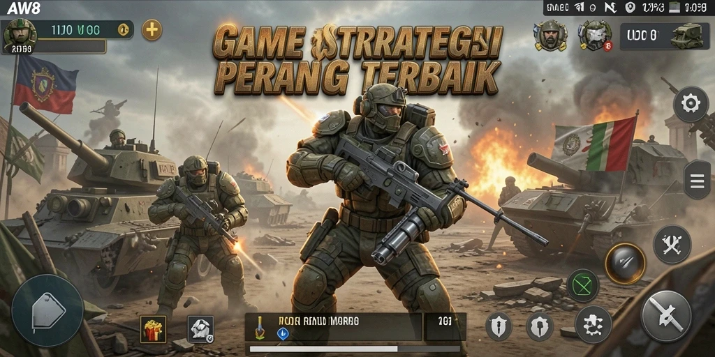 Screenshot gameplay AW8 menampilkan pertempuran yang mendebarkan.