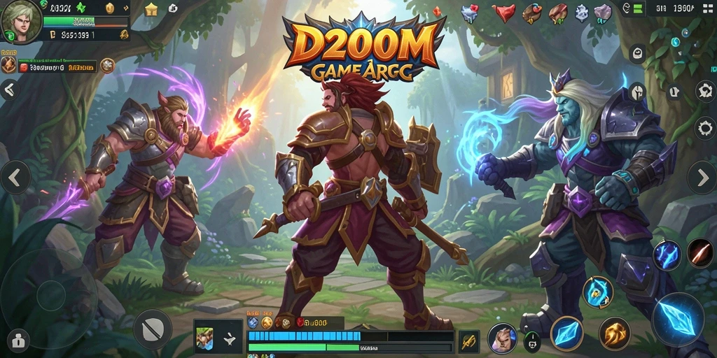 Tangkapan layar utama D200M menampilkan aksi pertarungan ARPG yang mendebarkan.