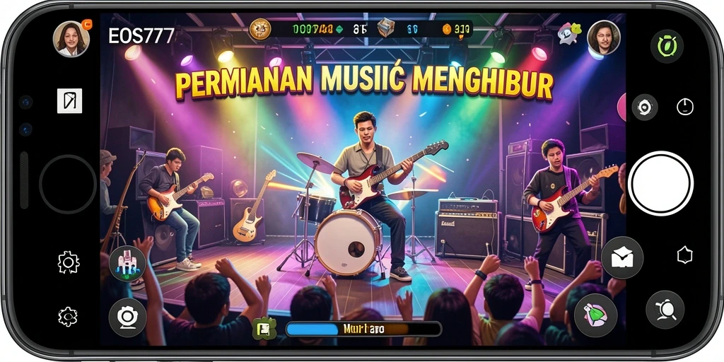 Screenshot dari gameplay EOS77 yang menampilkan tantangan musik yang mendebarkan.