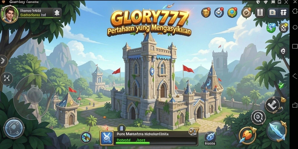 Screenshot gameplay menara pertahanan yang intens di GLORY777.