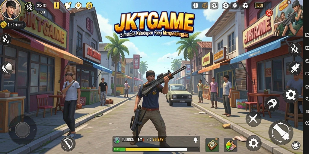 Tampilan gameplay JKTGAME menampilkan interaksi kehidupan sehari-hari yang realistis.