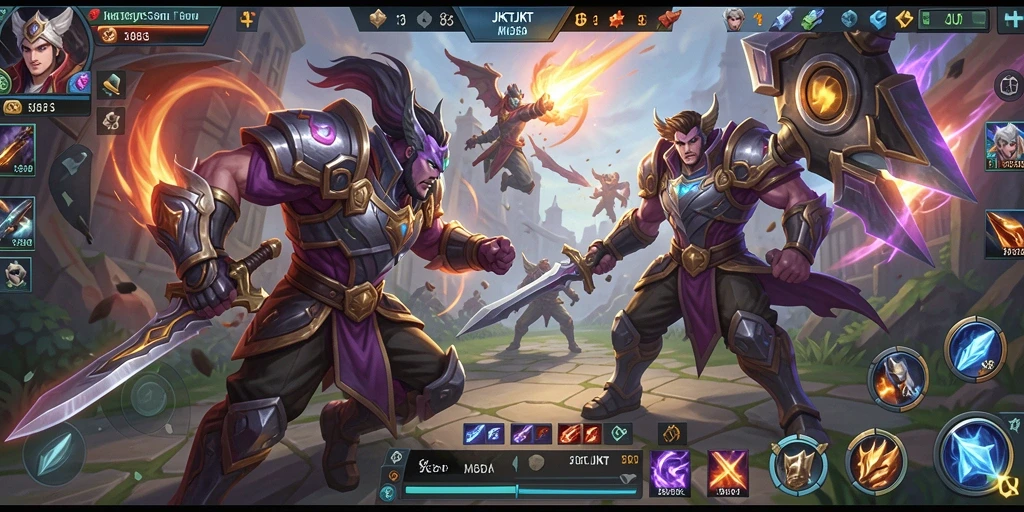 Tangkapan layar permainan JKTJKT menampilkan aksi seru dalam pertarungan MOBA.