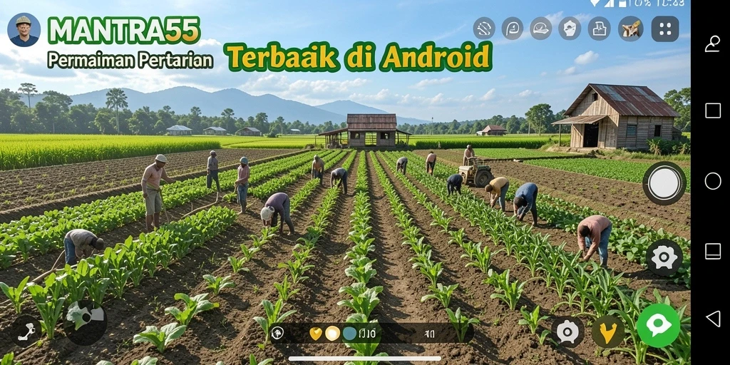 Tampilan gameplay MANTRA55 dengan aktivitas pertanian yang seru.