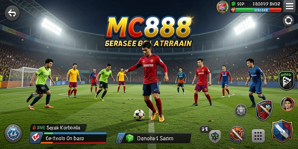 Screenshot utama MC888 menampilkan aksi mendebarkan dalam permainan sepak bola.