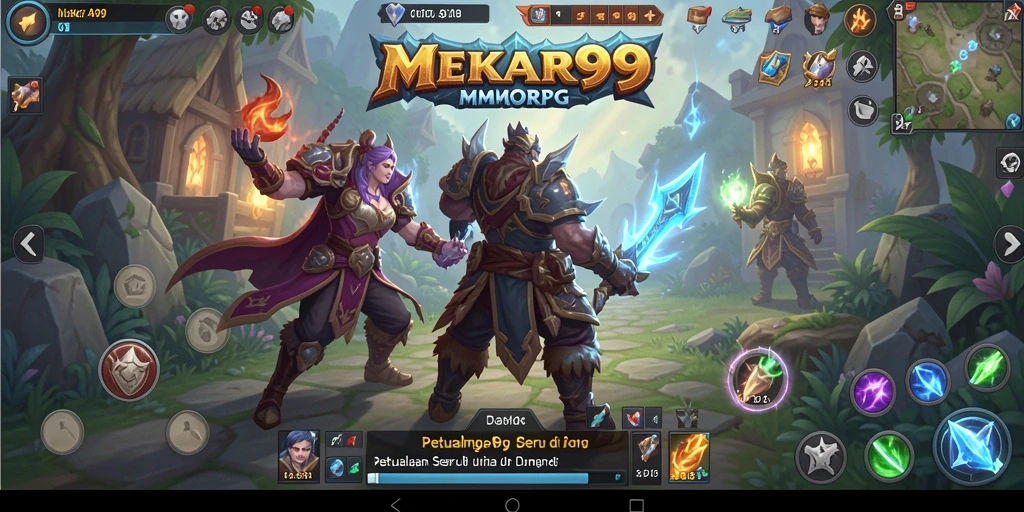 Tampilan gameplay dinamis dalam MEKAR99 saat bertarung melawan monster.