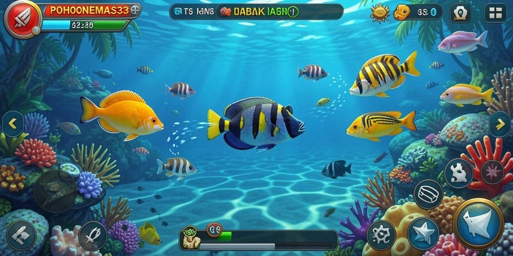 Tampilan gameplay seru Tembak Ikan POHONEMAS33.