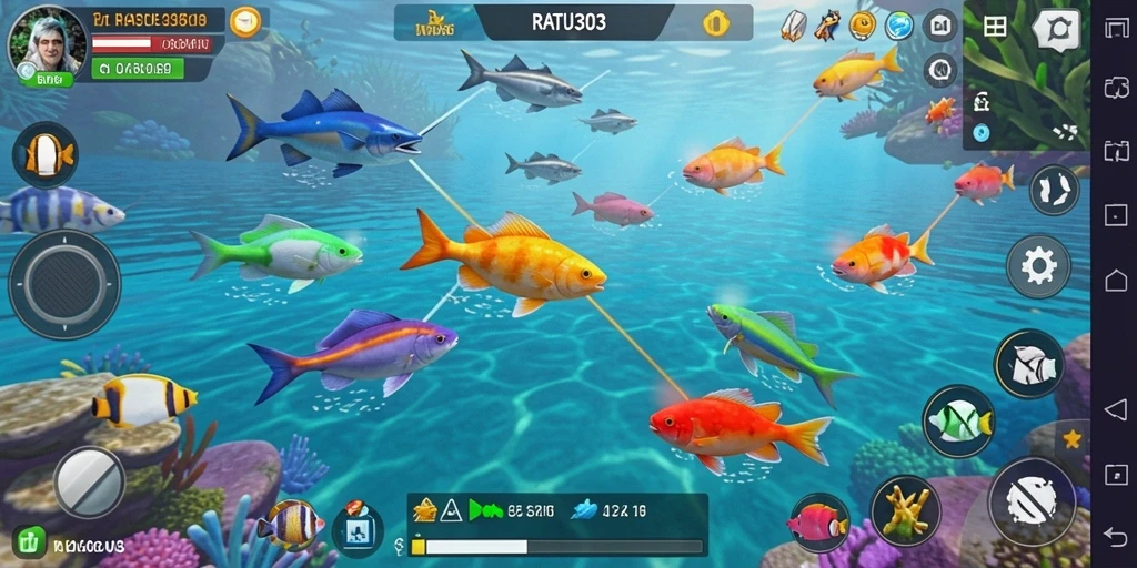 Tampilan gameplay seru di RATU303 saat menembak ikan.